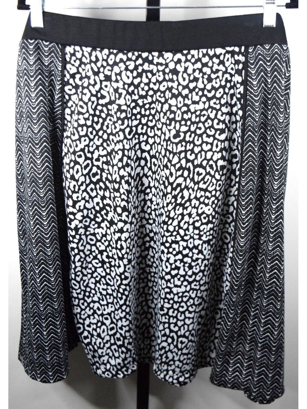 Cato Woman Black White Leopard Print Chevron Panel Midi Skirt Plus Size 26/28W